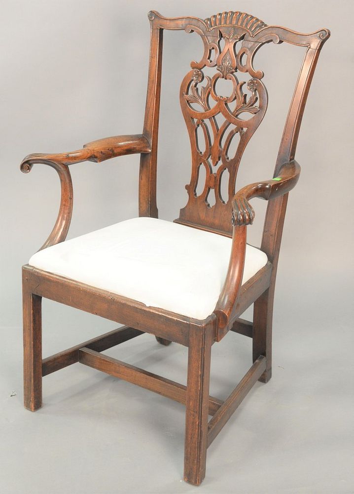 Appraisal: Chippendale Mahogany Side Chair having pierced carved back over slip