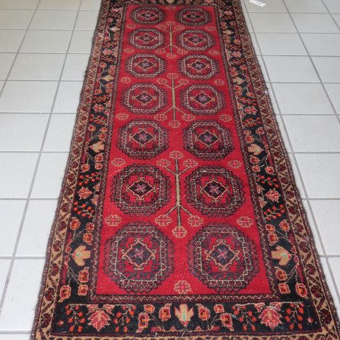 Appraisal: Hamadan Persian Handmade Rug geometrics on red field ' x