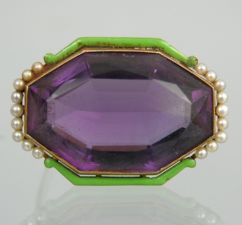 Appraisal: An Edwardian Amethyst Seed Pearls and Enamel Brooch by Sloan