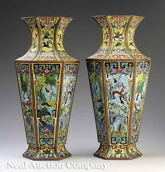 Appraisal: A Pair of Chinese Cloisonn Enameled Vases each baluster-form with