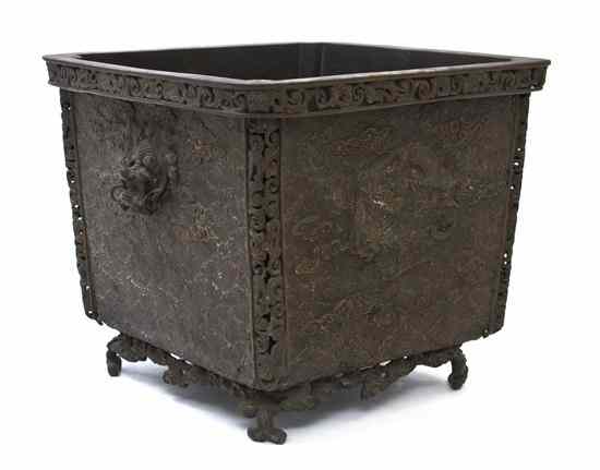 Appraisal: A Chinese Bronze Jardiniere of rectangular form depicting a writhing