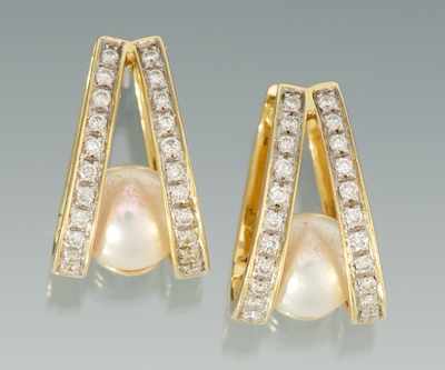 Appraisal: A Pair of Pearl and Diamond Earrings k yellow gold