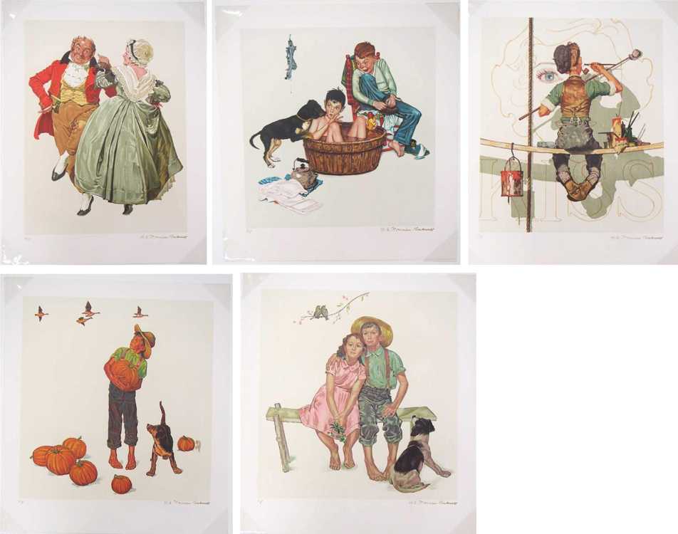 Appraisal: NORMAN ROCKWELL FIVE LITHOGRAPHS ON ARCHES PAPER New York Massachusetts