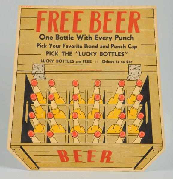 Appraisal: Cardboard Beer Punch Game Dated Free Beer Bottle tops are