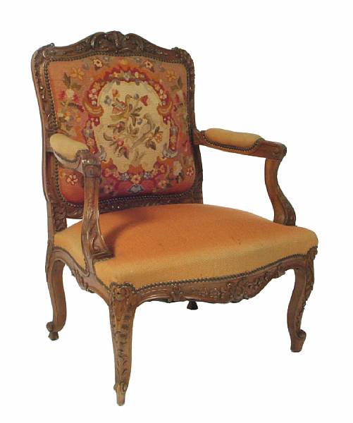 Appraisal: A Louis XV style beechwood fauteuil height in width in