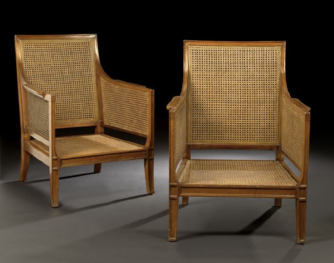 Appraisal: Pair of Regency-Style Mahogany and Caned Library Chairs mid- th