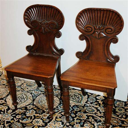 Appraisal: Pair of Victorian Mahogany Hall Chairs Estimate -