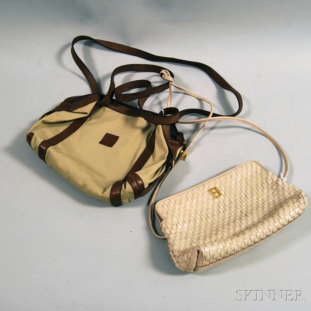 Appraisal: Two Fendi Leather and Canvas Purses a taupe woven leather