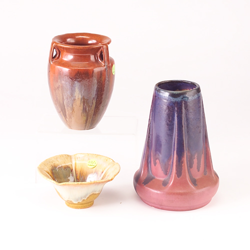 Appraisal: FULPER Three vessels buttressed vase in Wistaria and Famille Rose