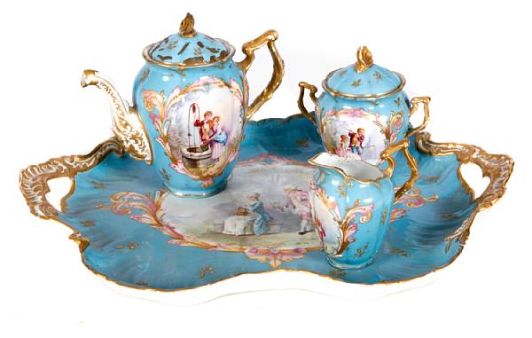 Appraisal: A French porcelain four piece coffee service comprising tray coffee