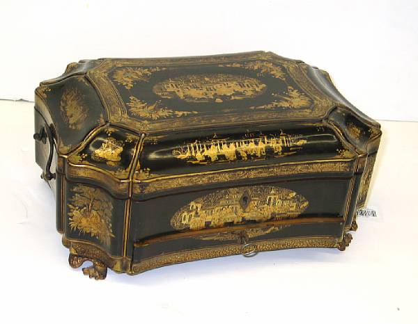 Appraisal: A Chinese export lacquer sewing box mid- th century The