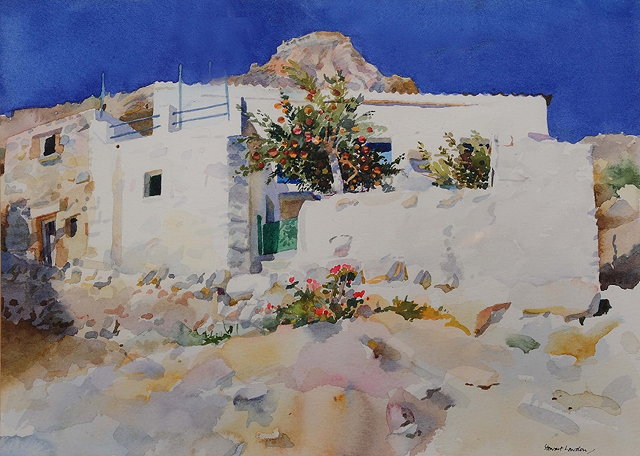 Appraisal: Stewart LowdonHouse Tilos Kastro behind watercolour signed cm x cm