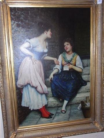 Appraisal: TH CENTURY SCHOOLTwo ladies conversing over a love letter in