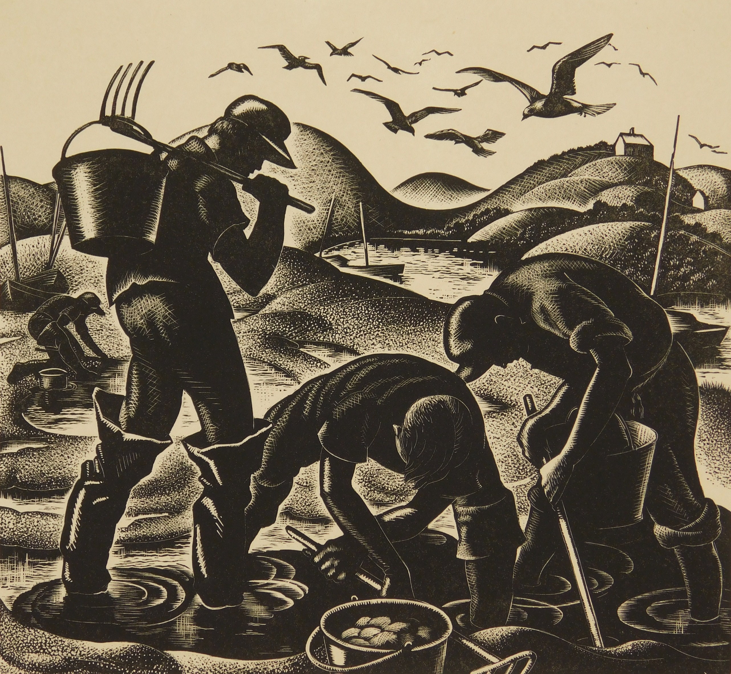 Appraisal: Clare Leighton - Clam Diggers - Cape Cod'' Fletcher -