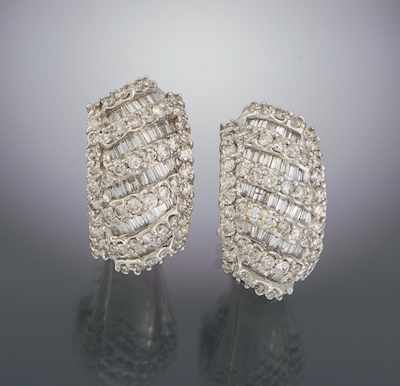 Appraisal: A Pair of Diamond Cluster Earrings k white gold bombe