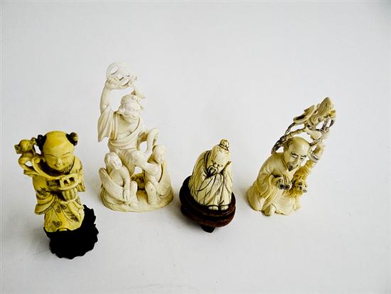 Appraisal: EIGHT CARVED IVORY FIGURES China st alf- th century Four