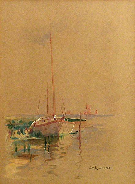 Appraisal: n a Sydney Laurence American - A sailboat moored on