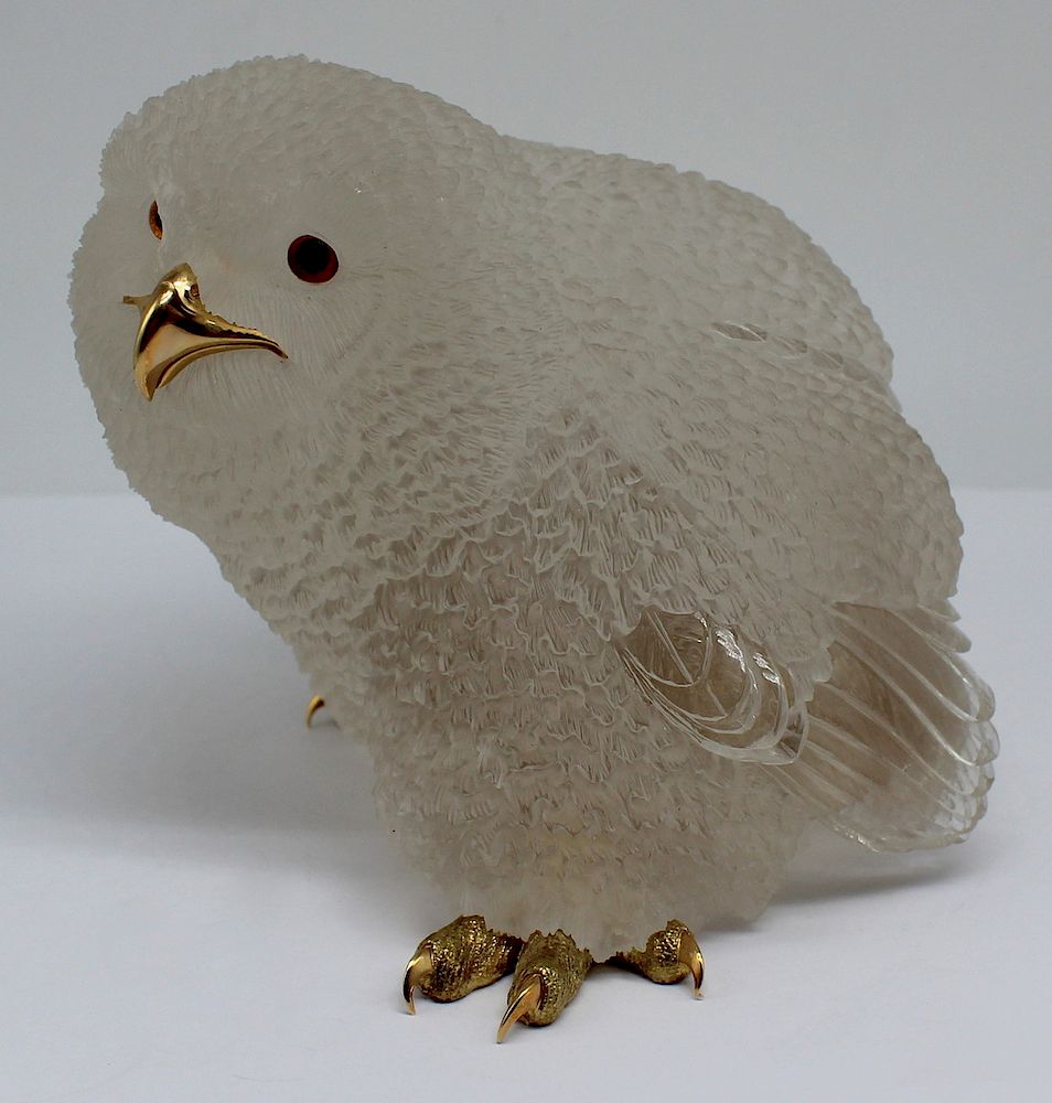 Appraisal: GOLD Alfred Zimmerman kt Gold and Rock Crystal Owl Beautifully