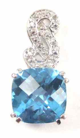 Appraisal: BLUE TOPAZ AND DIAMOND PENDANT k white gold with round-cut