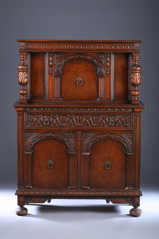 Appraisal: RENAISSANCE REVIVAL MAHOGANY COURT CUPBOARD early th century Superstructure has