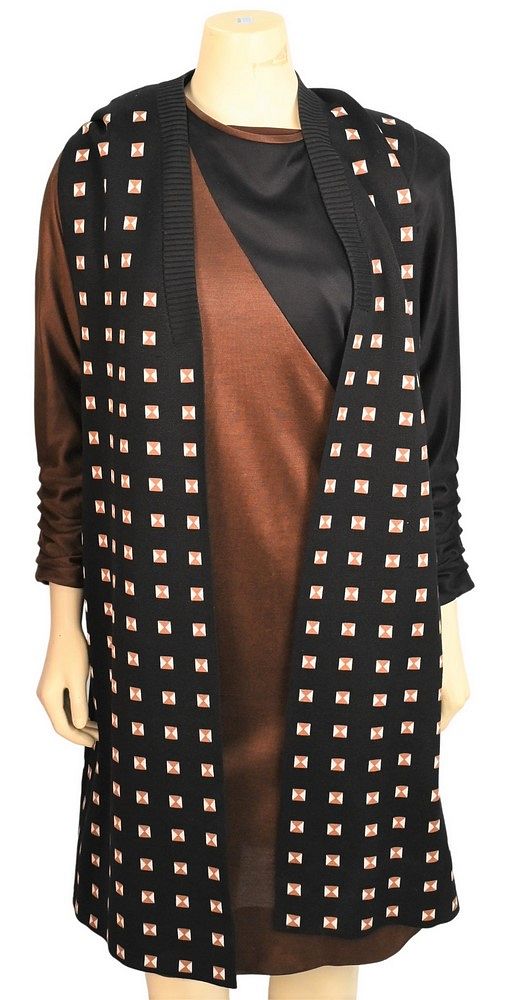 Appraisal: Hermes Dress and Knit Vest black and brown jersey knit