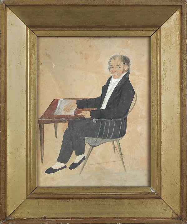 Appraisal: Pennsylvania watercolor portrait of William Thompson - seated at a