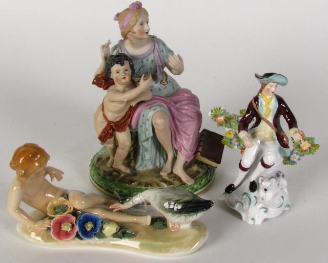 Appraisal: Three porcelain figural groupings including inch Ardalt depicting woman and