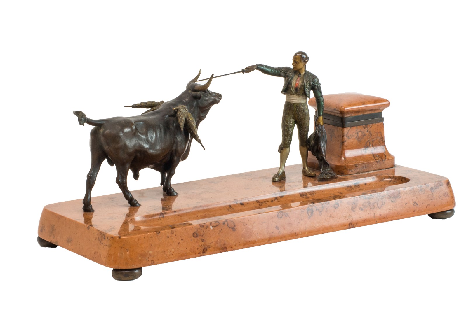 Appraisal: A marble and cold painted bronze mounted desk standee early