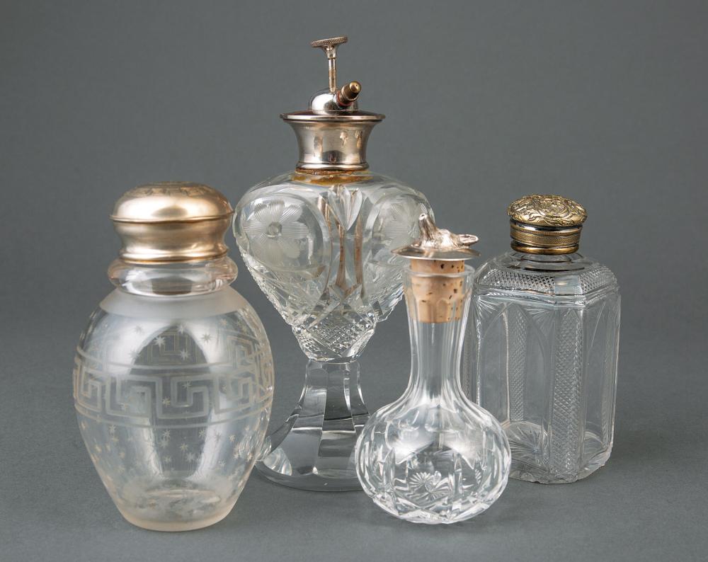 Appraisal: Group of Silver and Silverplate-Mounted Glass incl cologne atomizer with