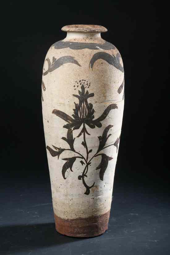 Appraisal: CHINESE CIZHOU POTTERY VASE Ming Dynasty Ovoid body brown foliate