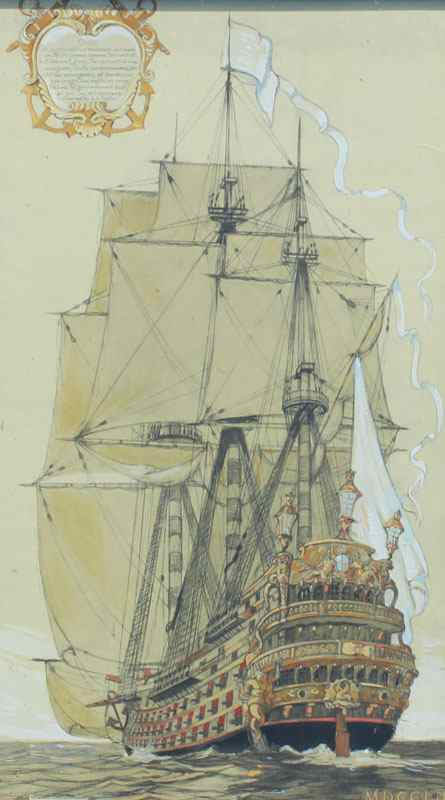 Appraisal: Durand-Chapron European th Century Galleon Illustration '' x '' signed