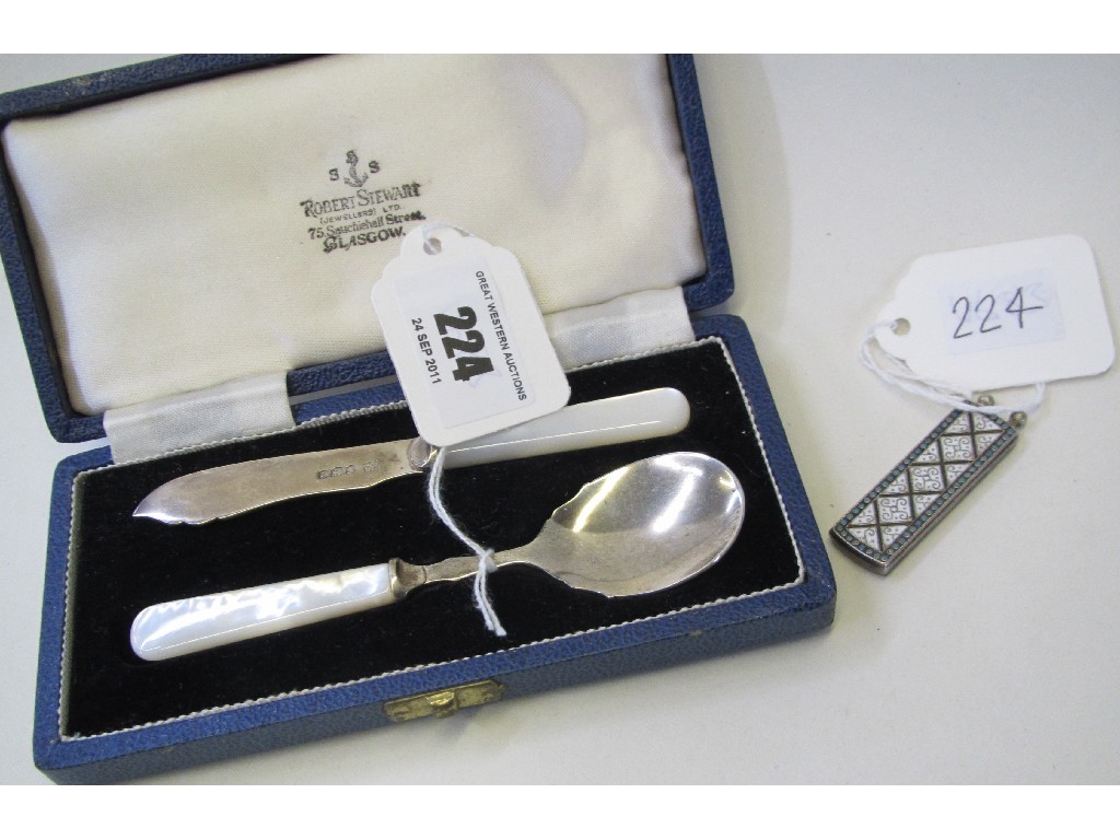 Appraisal: Lot comprising cased silver and mother of pearl knife and