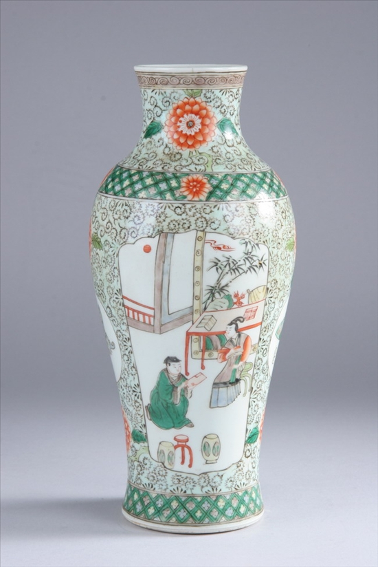 Appraisal: CHINESE FAMILLE VERTE PORCELAIN BALUSTER VASE Guangxu period Figural decoration