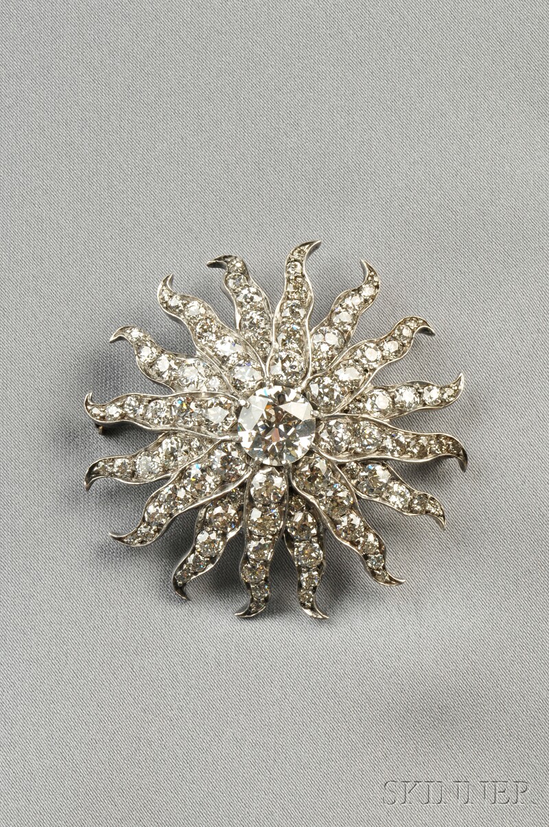 Appraisal: Edwardian Diamond Sunburst Pendant Brooch Tiffany Co centering an old