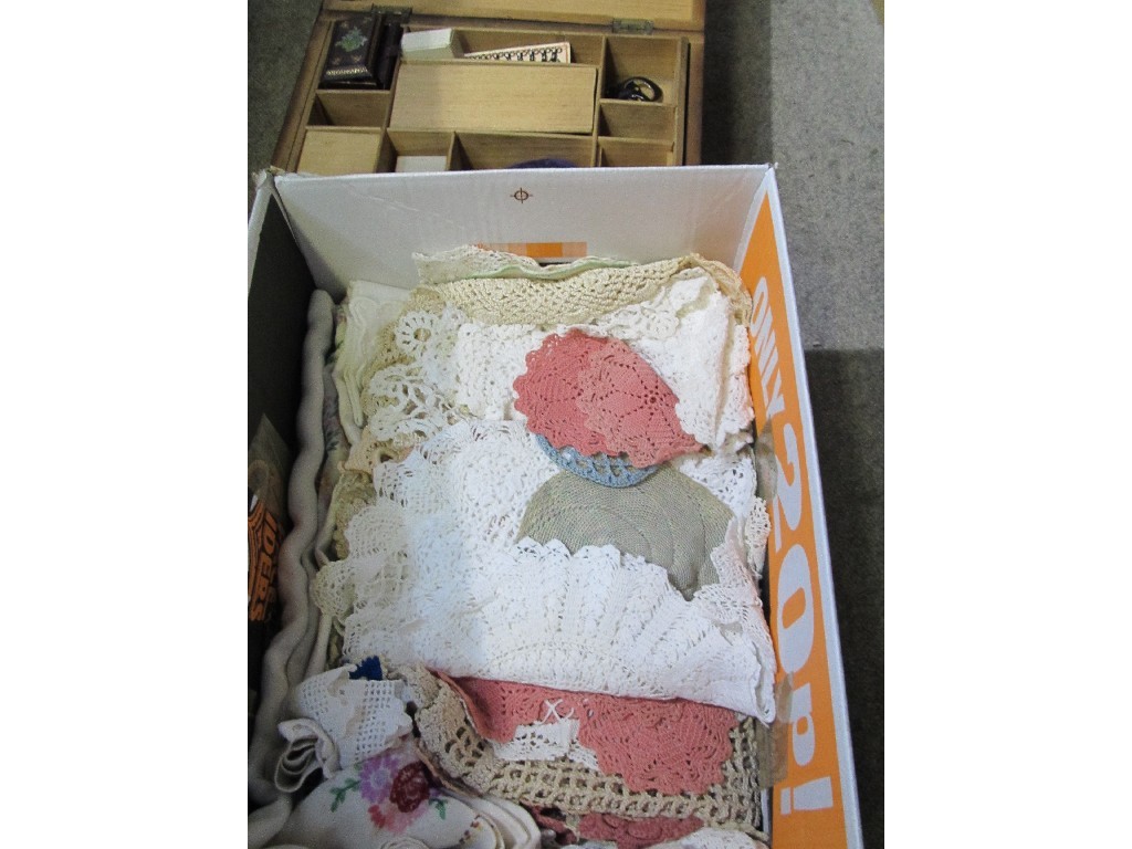 Appraisal: A lot comprising a sewing box and three boxes of