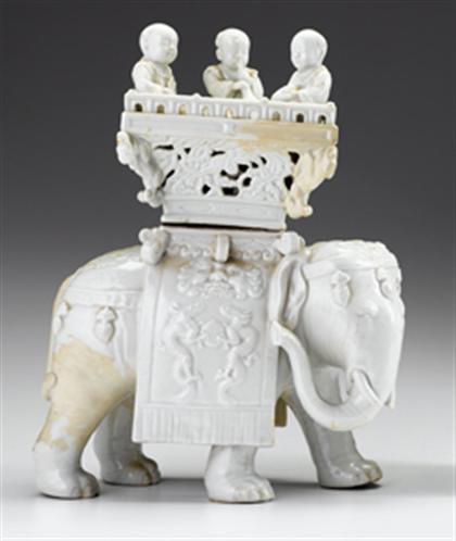 Appraisal: Fine Chinese Blanc-de-chine Dehua elephant censer early qing dynasty Of