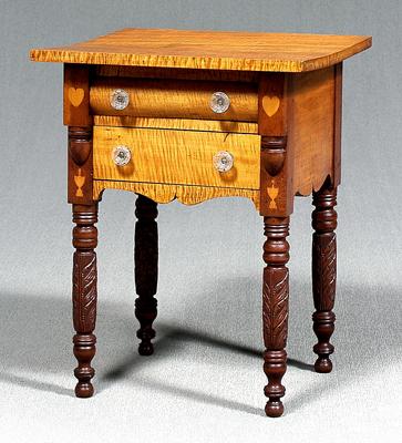 Appraisal: Late Federal inlaid stand tiger maple and cherry with pine