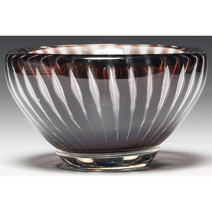 Appraisal: Nice Orrefors Ariel bowl thick glass with radiating burgundy and