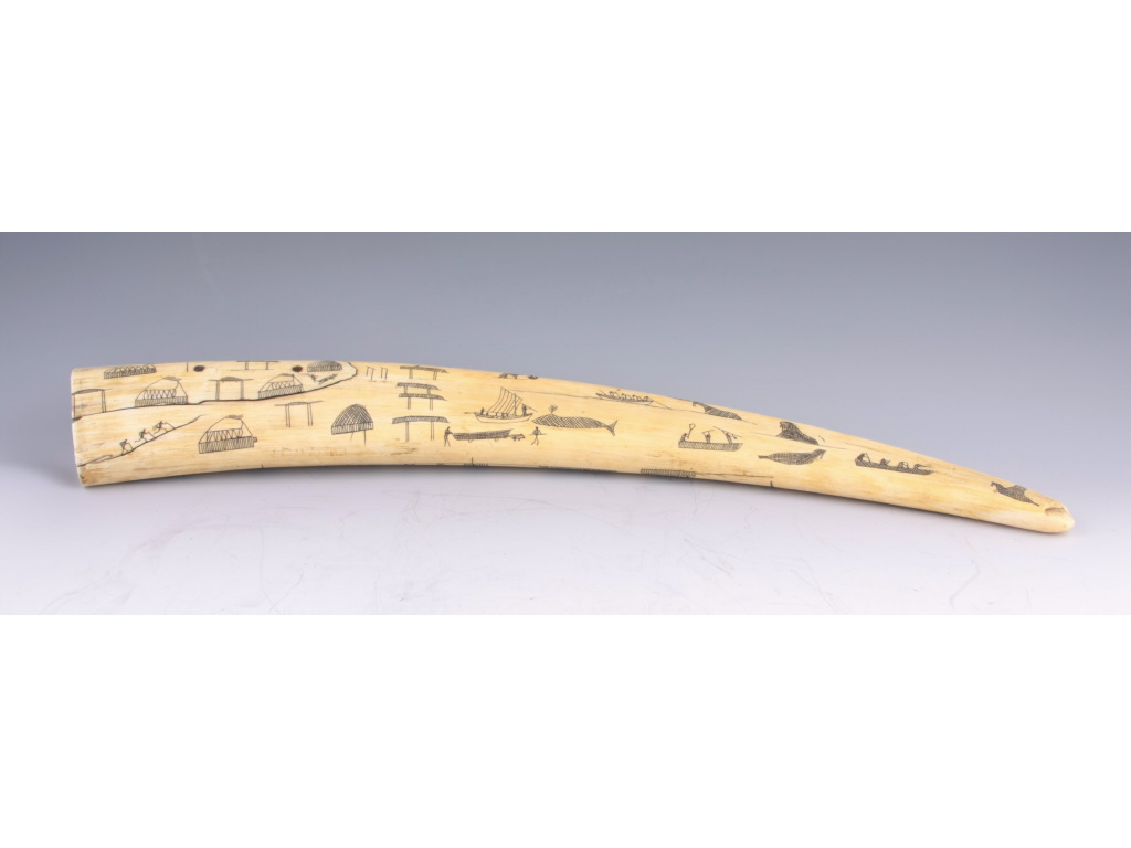 Appraisal: Antique Ivory Scrimshaw Cribbage Board likely Inuit walrus tusk numerous