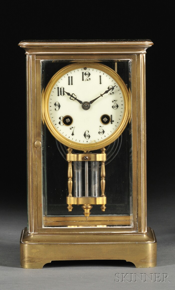 Appraisal: French Crystal Regulator Mantel Clock c with brass and beveled