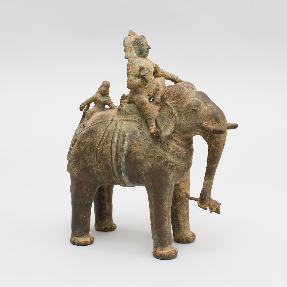 Appraisal: Indian Bronze Figure of a Mahout Astride an Elephant x