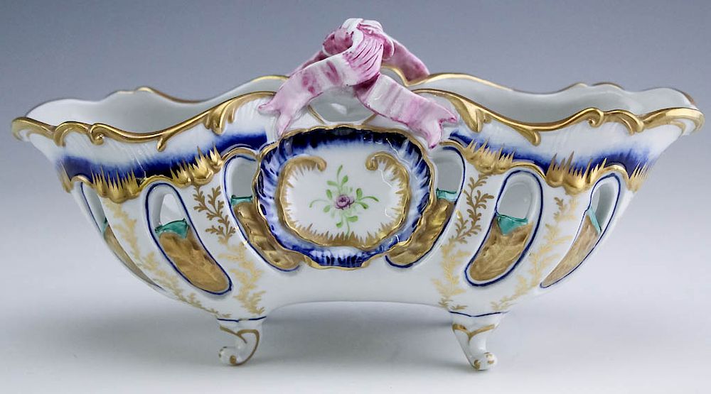 Appraisal: Sevres Type Porcelain Reticulated Footed Basket Vintage Sevres type footed