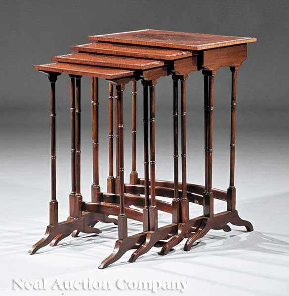 Appraisal: A Set of Regency Mahogany Quartetto Tables molded tops bamboo-turned