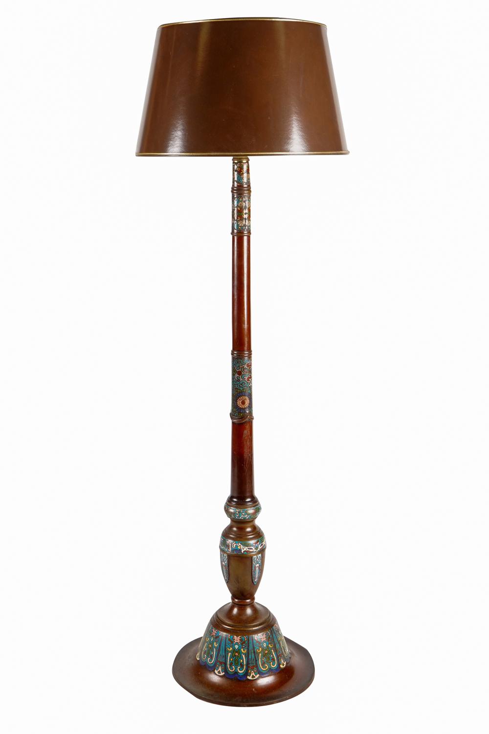 Appraisal: CHAMPLEVE TORCHIERE FLOOR LAMPwith added shade inches high Condition