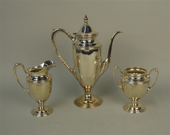 Appraisal: AMERICAN SILVER THREE PIECE COFFEE SERVICE J E Caldwell retailer