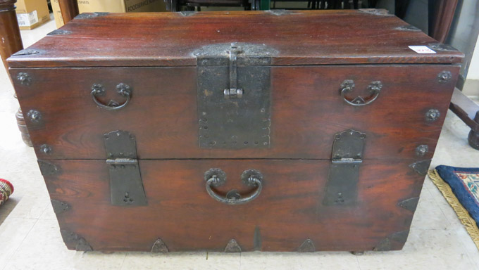 Appraisal: KOREAN FALL-FRONT BANDAJI BLANKET CHEST Chosun Period elements th century