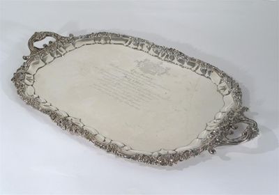 Appraisal: A George IV two handled tea tray of shaped oblong