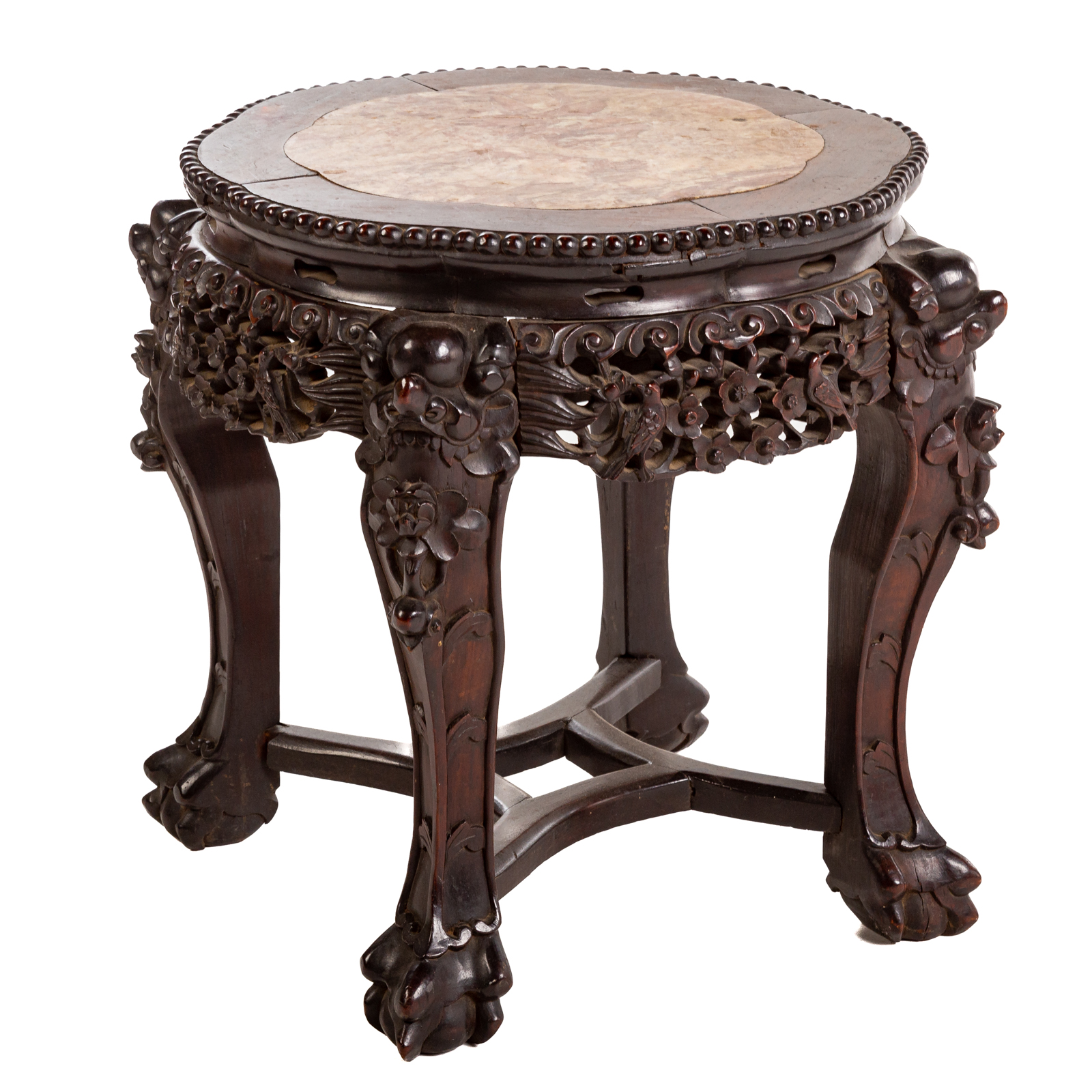 Appraisal: CHINESE EXPORT HARDWOOD MARBLE TABOURET First quarter th century elaborately