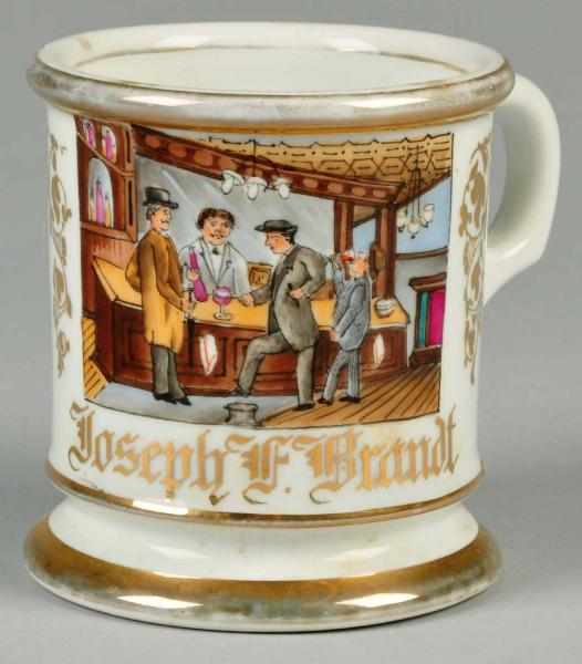 Appraisal: Bar Scene Shaving Mug Description Gilt name Joseph F Brandt