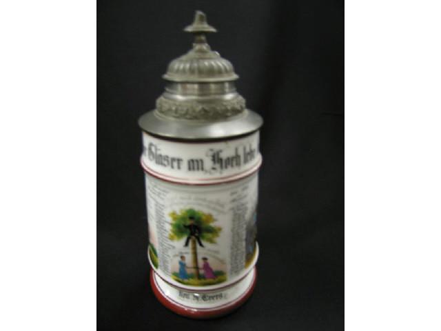 Appraisal: German Regimental Porcelain Lithopane Stein with roster Reservist liter pewter